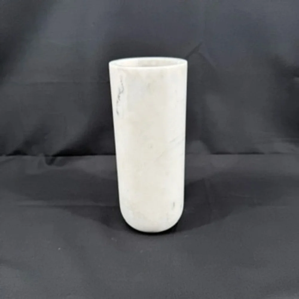 White Marble Cylinder Vase Minimalist Modern Stone Decor 8 inch